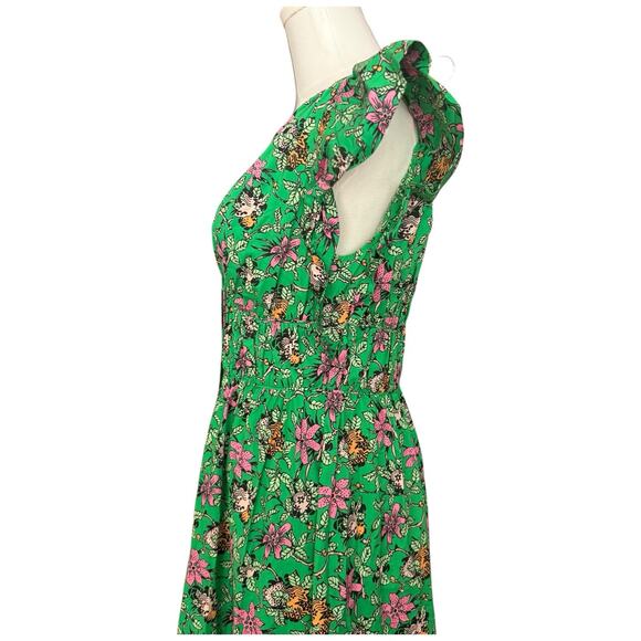 DEREK LAM 10 CROSBY Greta Floral Flutter Sleeve Midi Dress In Green Size 4 - Picture 8 of 14